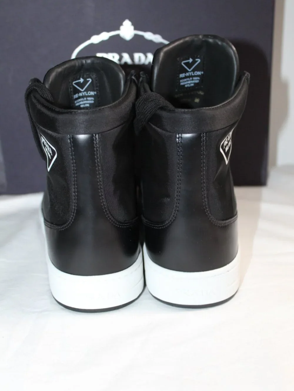 NWB PRADA Black Re-Nylon Booties Lace Up Hi Tops Sneakers Flats Triangle Logo 39